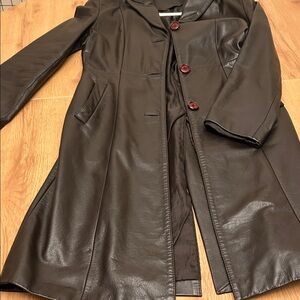 Classic Women's Leather Trench Coat - Dark Brown